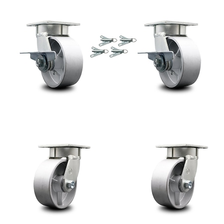 Service Caster 5 Inch Kingpinless Semi Steel Wheel Caster Swivel Locks 2 Brakes SCC, 4PK SCC-KP30S520-SSR-SLB-BSL-2-BSL-2